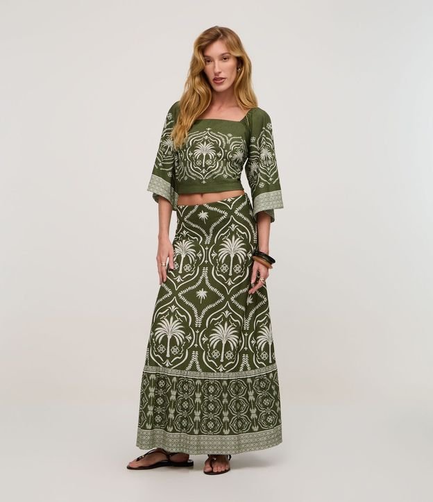 Pollera New Midi en Piquet con Estampado Arabesco Tropical 2