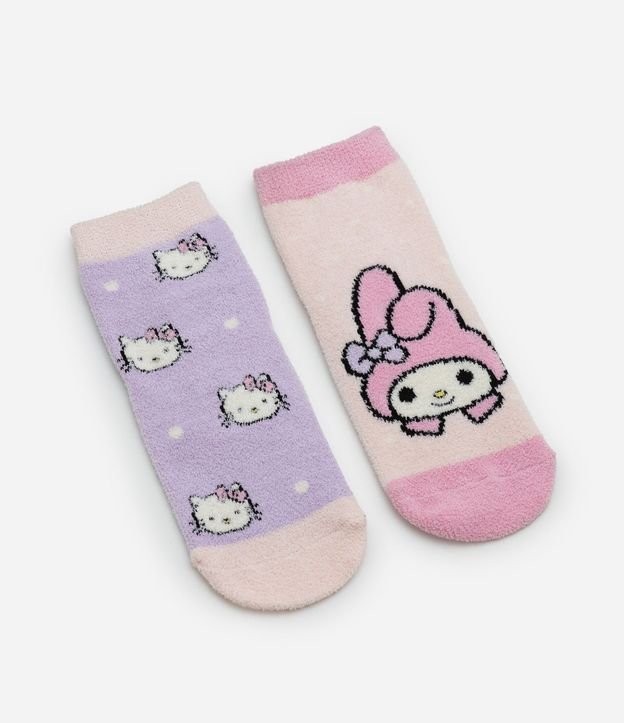 Kit 02 Medias Infantiles en Chenille con Estampado Hello Kitty - Talle 19 a 34