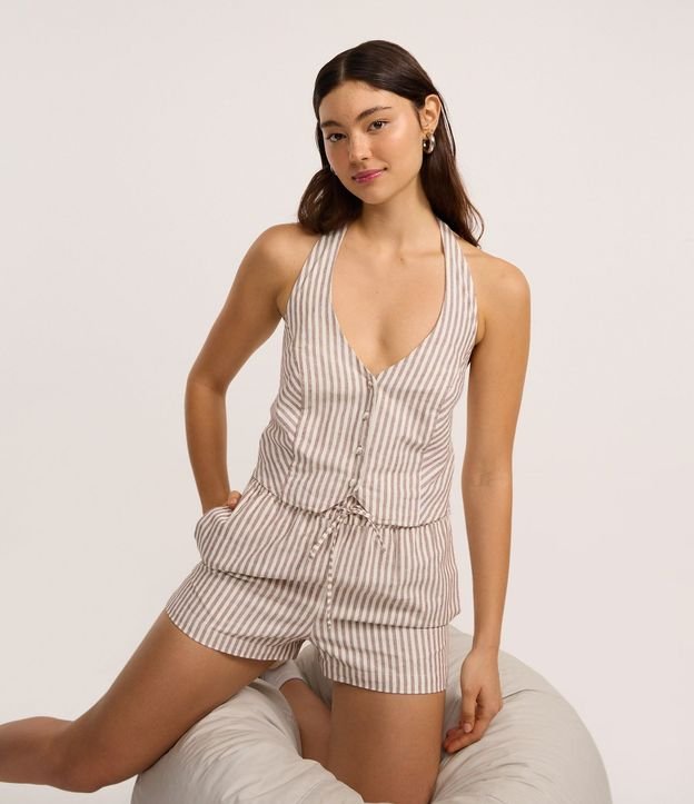 Blusa Frente Única en Jeans con Rayas Verticales