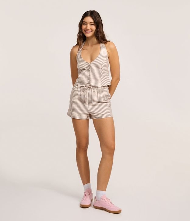 Short Runner Cintura Alta en Cotton con Rayas Verticales