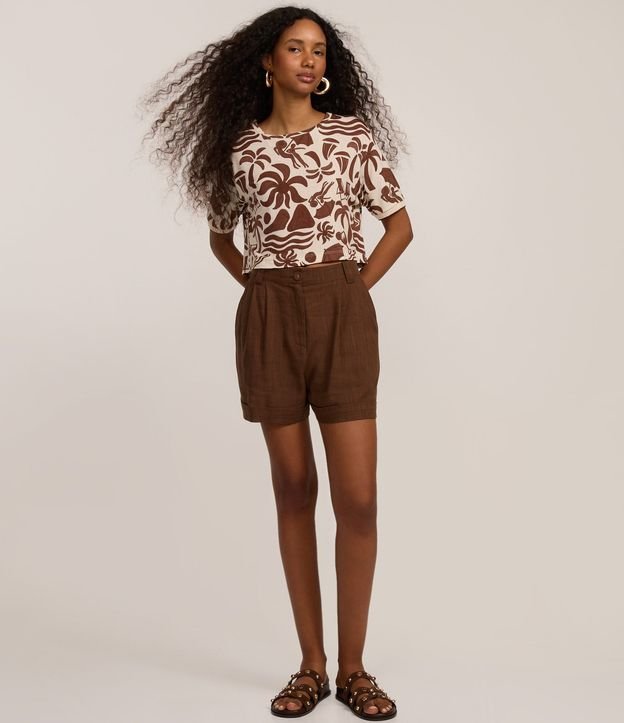 Blusa Cropped T-shirt en Viscosa con Estampa de Ícones de Playa 2
