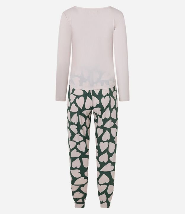 Pijama Largo en Rib con Estampado de Corazón 6