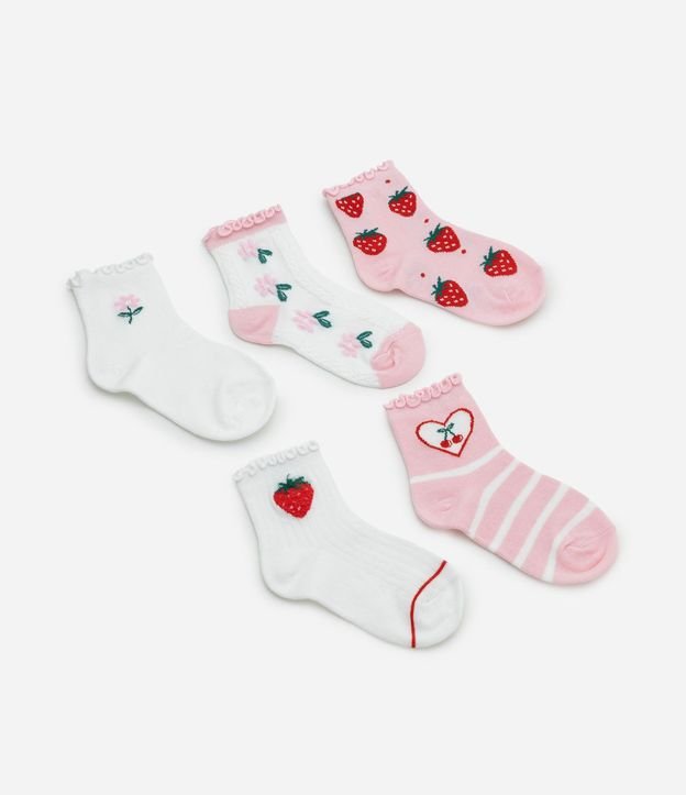 Kit 05 Medias Infantil Cano Mediano con Bordados  – Talle 19/22 a 31/34