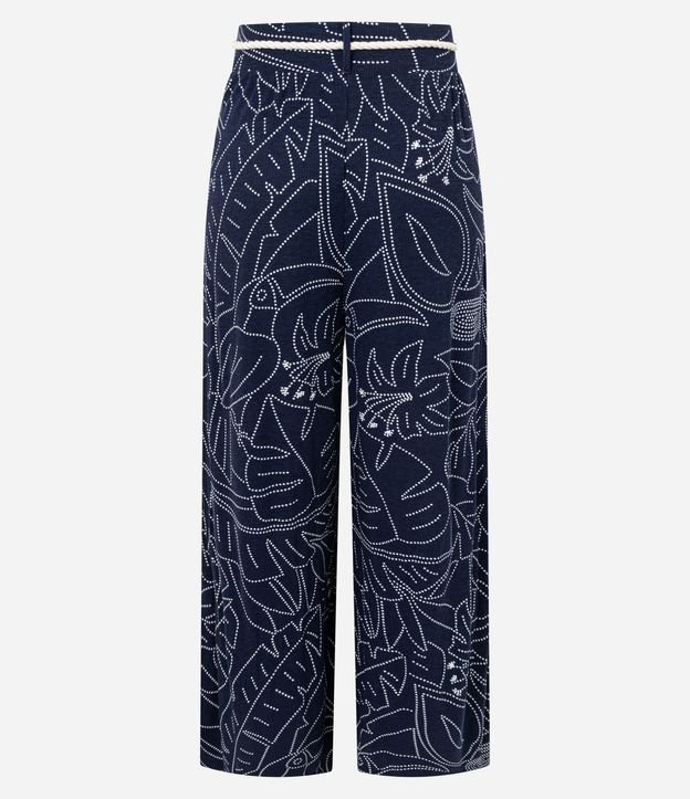 Pantalón Recto Acanalada en Viscosa con Cinturón Cuerda y Estampa Follaje 7