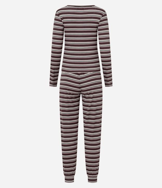 Pijama Largo en Rib con Estampado Rayada 6