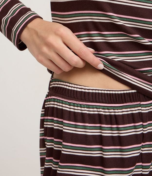 Pijama Largo en Rib con Estampado Rayada 3