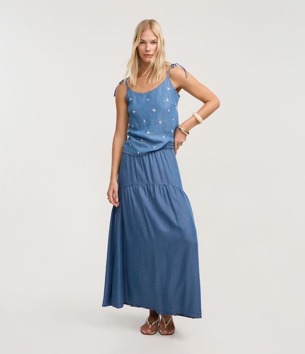 Blusa de Bretel Lazo en Liocel con Bordado Floral 2