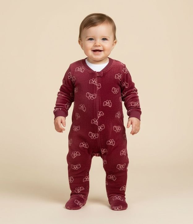 Mono Infantil en Plush con Estampa de Lazos - Talle 0 a 18 meses