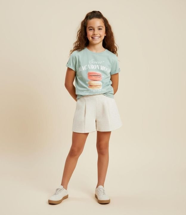 Short Pollera Infantil en Tweed con Pliegues Texturizados - Talle 5 a 14 años