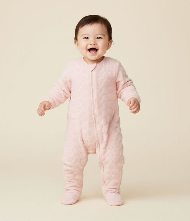 Mono Largo en Fleece con Textura de Corazones - Talle RN a 18 meses 1