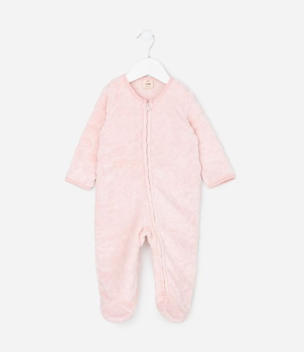 Mono Largo en Fleece con Textura de Corazones - Talle RN a 18 meses 2