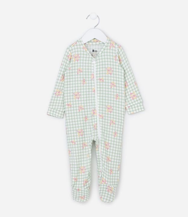 Enterito Infantil en Punto Vichy con Estampado Floral – Talle RN a 18 Meses 2