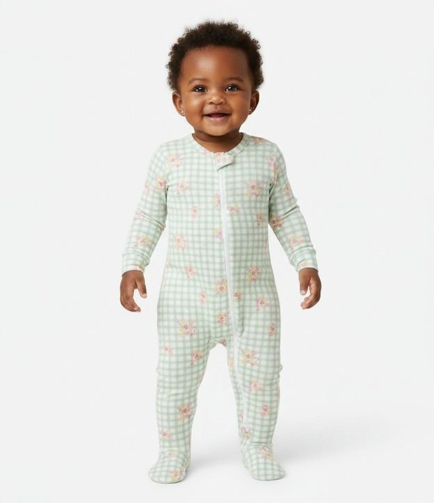 Enterito Infantil en Punto Vichy con Estampado Floral – Talle RN a 18 Meses 1