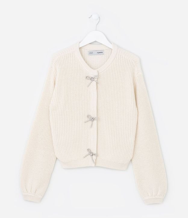 Cardigan Infantil en Punto con Lacitos Brillantes Delanteros – Talle 5 a 14 años 2