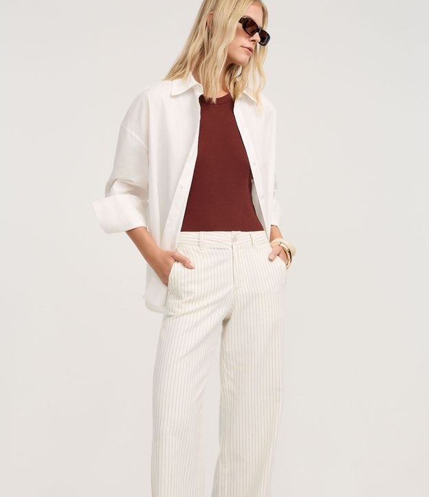 Pantalón Wide Leg Rayada en Sarga con Bolsillos 2