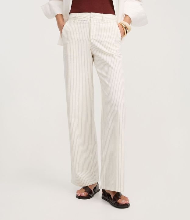 Pantalón Wide Leg Rayada en Sarga con Bolsillos 3
