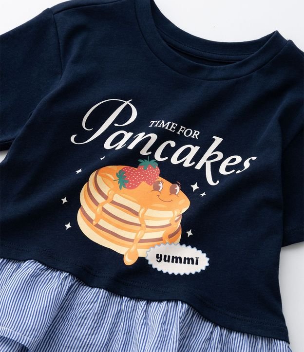 Remera Infantil con Estampa de Panquecas y Ruedo Rayado - Talle 1 a 6 años 6