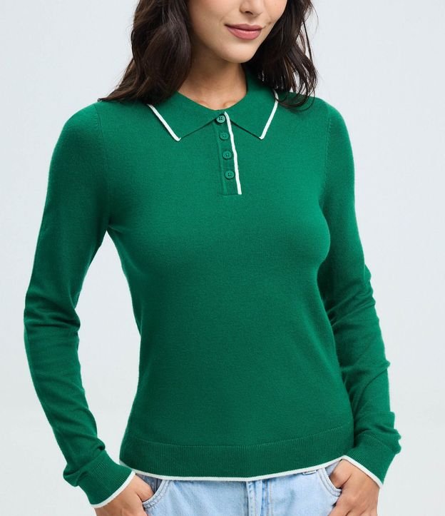 Blusa en Punto con Cuello Polo y Detalle Contrastante 4