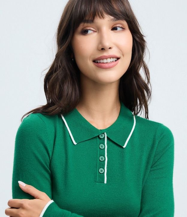 Blusa en Punto con Cuello Polo y Detalle Contrastante 5