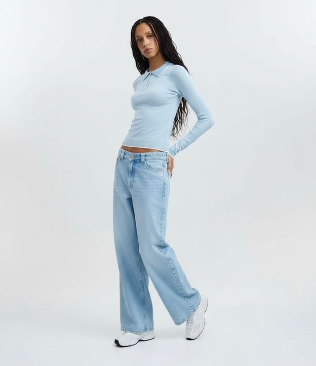 Blusa en Punto con Cuello Polo y Detalle Contrastante 2