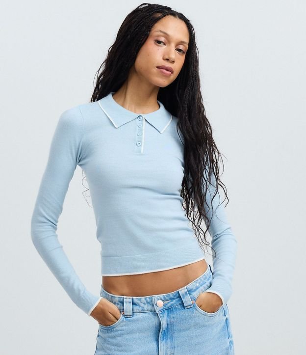 Blusa en Punto con Cuello Polo y Detalle Contrastante 3