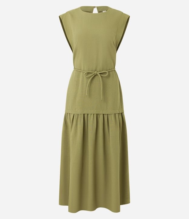 Vestido Evasê Midi en Viscolino con Cinturón Cuerda 5
