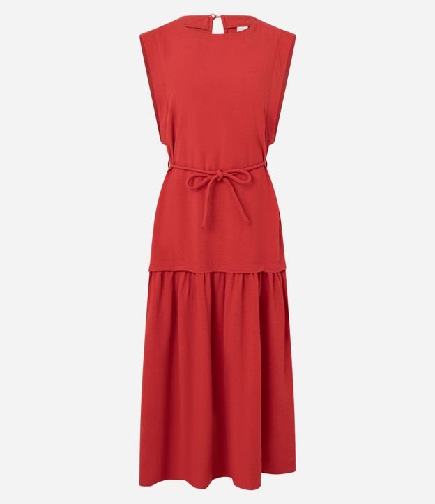 Vestido Evasê Midi en Viscolino con Cinturón Cuerda 5