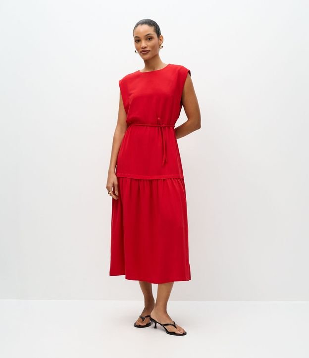 Vestido Evasê Midi en Viscolino con Cinturón Cuerda