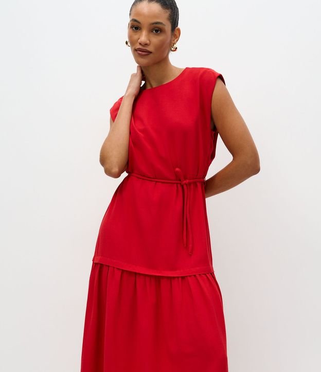 Vestido Evasê Midi en Viscolino con Cinturón Cuerda 2