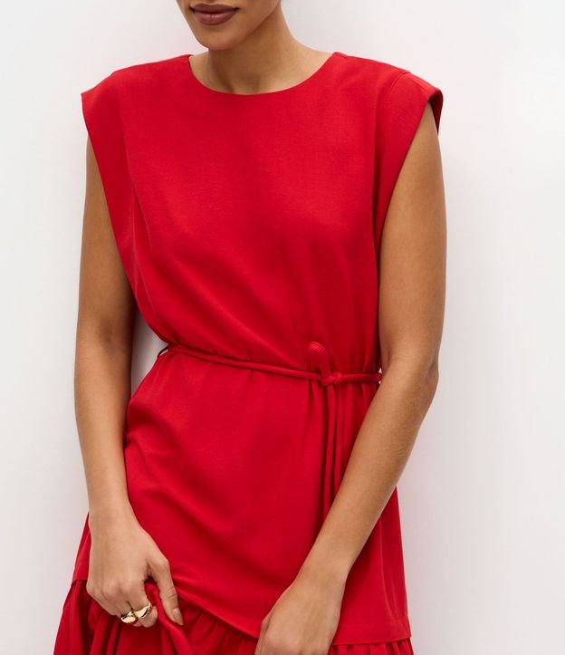 Vestido Evasê Midi en Viscolino con Cinturón Cuerda 4