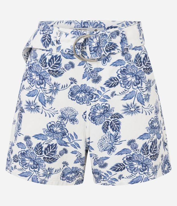 Short Cintura Alta en Sarga con Estampa Follaje