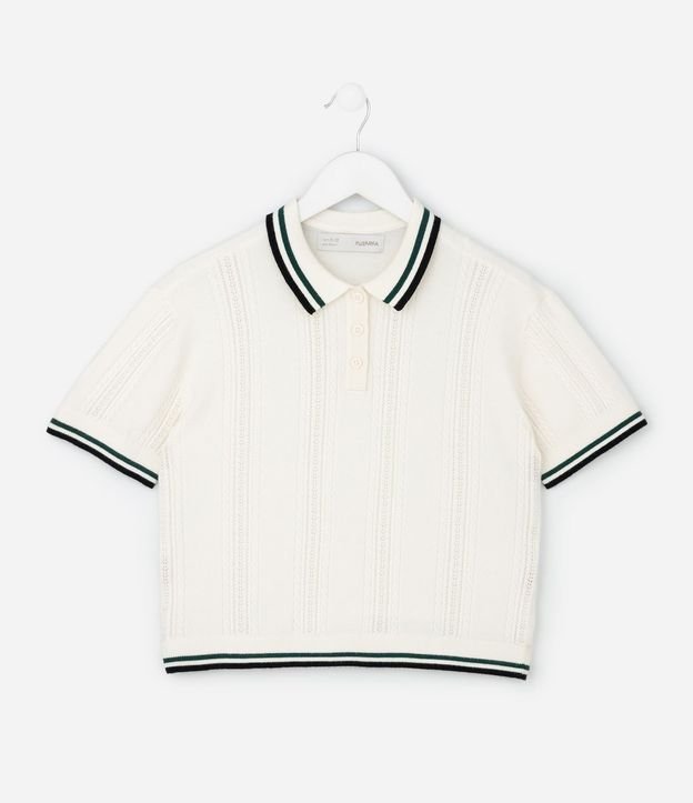 Blusa Infantil en efecto Punto con Cuello Polo y Rayas Contrastantes – Talle 5 a 14 años 2