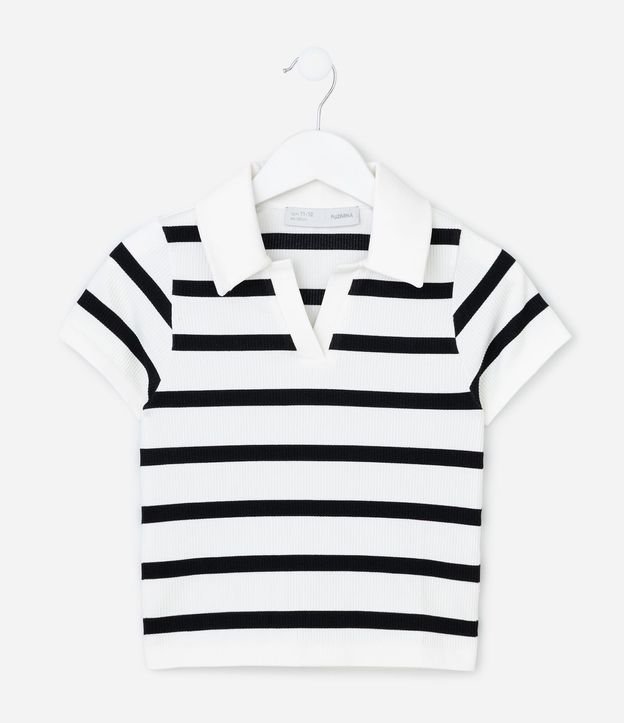 Blusa Infantil Seamless Rayada con Cuello Polo - Talle 5 A 14 años 1