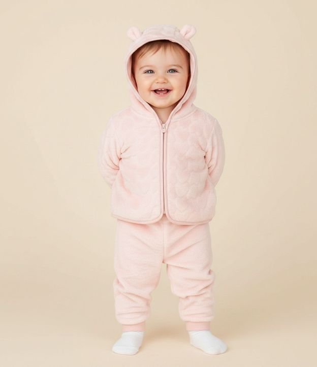 Conjunto Infantil en Fleece Texturizado con Campera y Pantalón – Talle 0 a 18 Meses