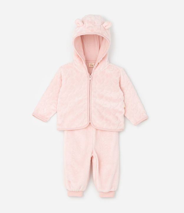 Conjunto Infantil en Fleece Texturizado con Campera y Pantalón – Talle 0 a 18 Meses 2