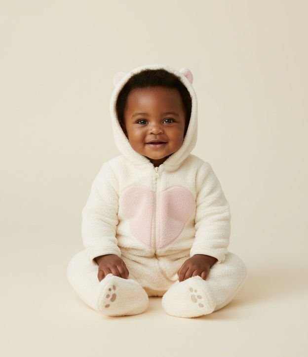 Mono Infantil con Capucha Bordado de Gatita – Talle 0 a 18 Meses