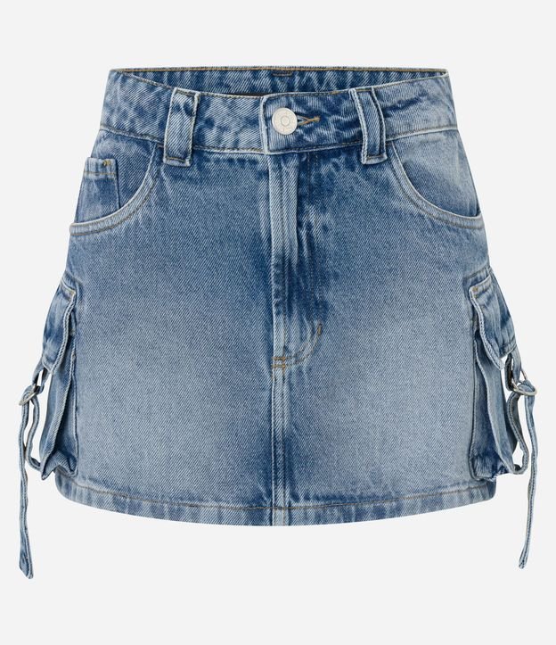 Pollera Reta Corta en Jeans con Hebilla no Bolsillo Cargo