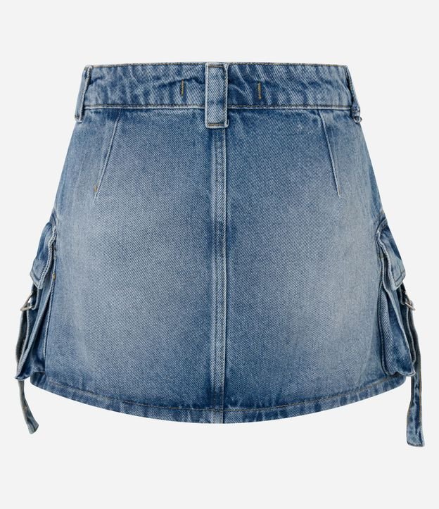 Pollera Reta Corta en Jeans con Hebilla no Bolsillo Cargo 2