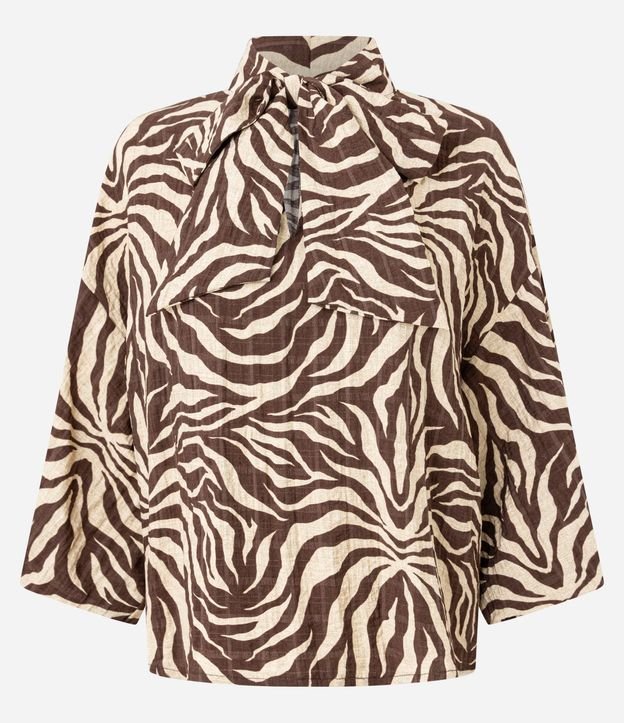 Blusa en Viscosa con Cuello Lazo y Estampado Animal Print
