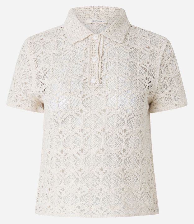 Blusa en Punto de Efecto Ganchillo con Cuello Polo 6