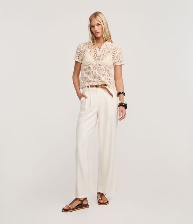 Blusa en Punto de Efecto Ganchillo con Cuello Polo 2
