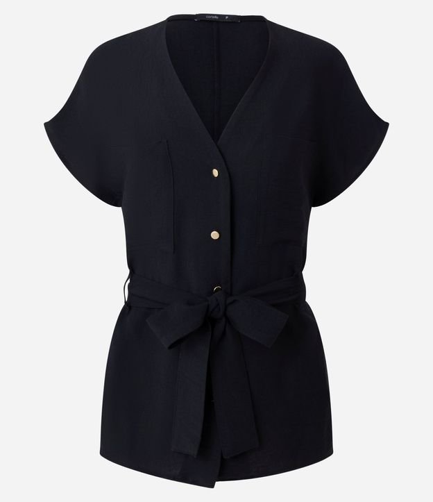 Blusa en Viscosa con Escote V y Cinturón Amarraciones 5