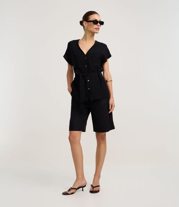 Blusa en Viscosa con Escote V y Cinturón Amarraciones 2