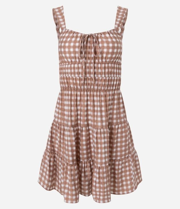 Vestido Corto Evasê en Viscosa y Estampado de Cuadros Vichy 5