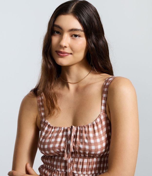 Vestido Corto Evasê en Viscosa y Estampado de Cuadros Vichy 3