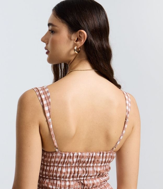 Vestido Corto Evasê en Viscosa y Estampado de Cuadros Vichy 4