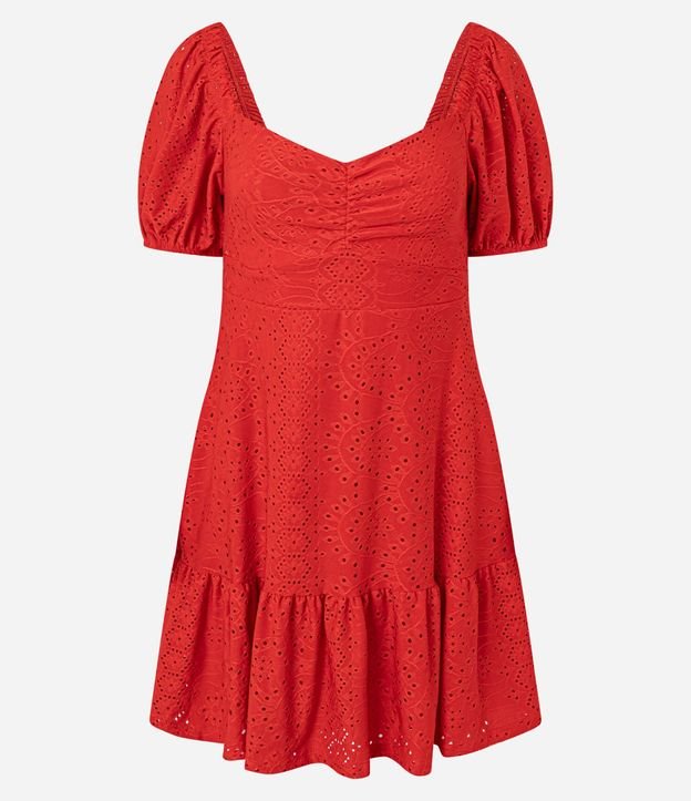 Vestido corto en Laise con Manga Abullonada y Bordado cutout 5