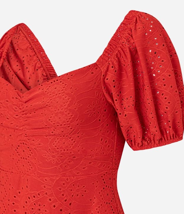 Vestido corto en Laise con Manga Abullonada y Bordado cutout 6