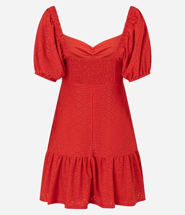 Vestido corto en Laise con Manga Abullonada y Bordado cutout 7