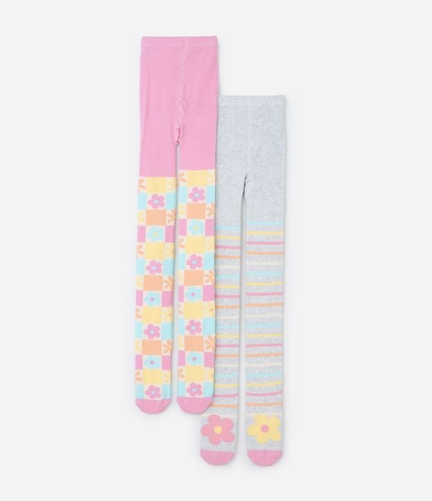Kit 02 Medias Pantis Infantil con Estampas Rayada y Floral – Talle P al G